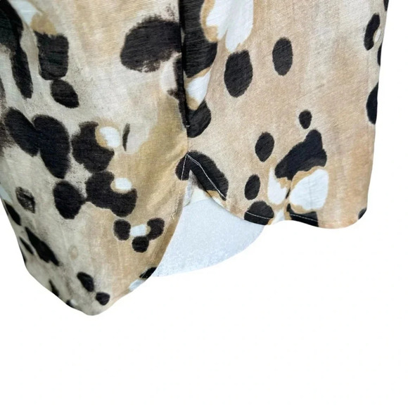 H&M Linen Blend Animal Print Puff Sleeve Top Beige Size S - Picture 8 of 11